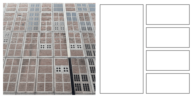 a brick facade next to a animated gif of dividing rectangles