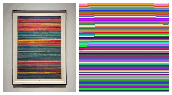 The left side of the image shows colorful painted lines, imperfect in places. On the right is an animated interpretation.
